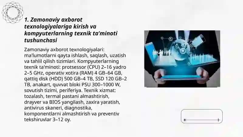 Zamonaviy axborot texnologiyalari. Kompyuterlarning texnik ta'minoti va unda ishlash 3