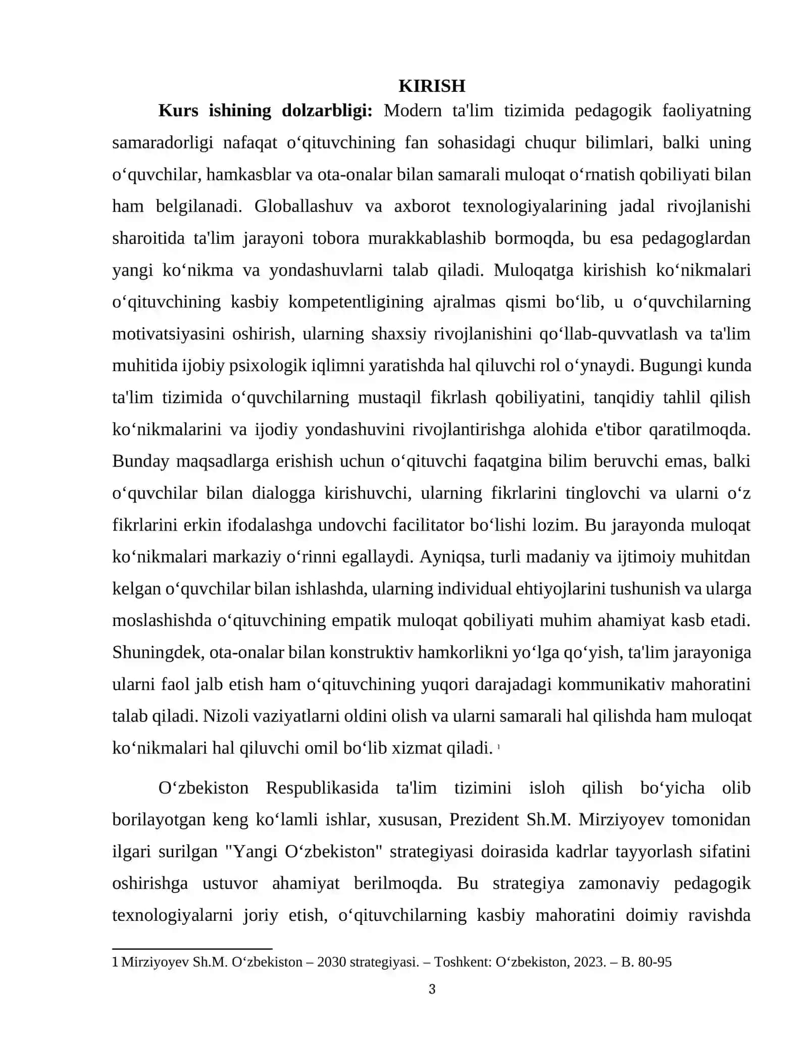 "PEDAGOGIK FAOLIYATNI TASHKIL ETISHDA MULOQATGA KIRISHISHNI RIVOJLANTIRISH" 3