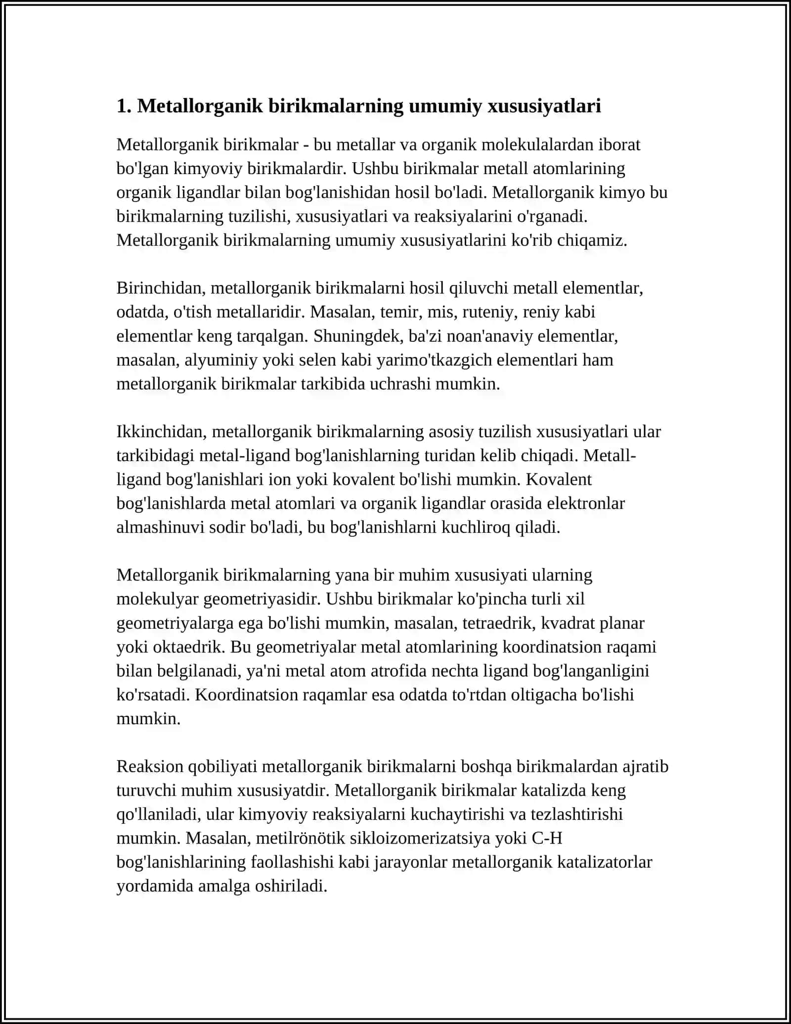 METALLORGANIK BIRIKMALARNING FIZIK KIMYOVIY XOSSALARI.PROPARGIL SPIRTI VA UNING XOSSALARI 3