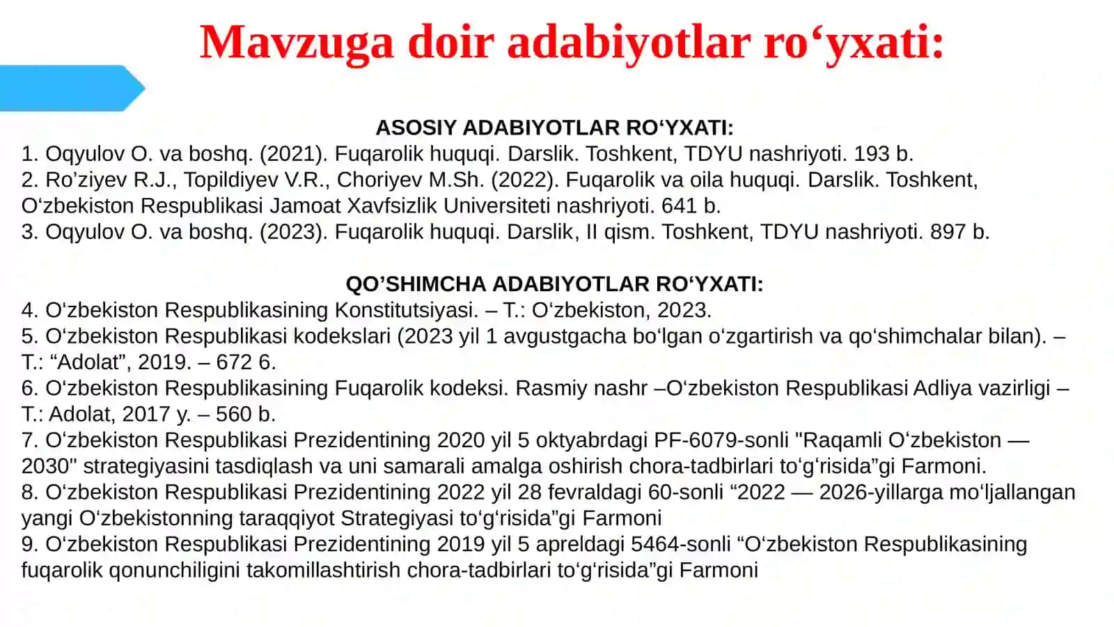 Fuqarolik huquqiga kirish. Fuqarolik huquqining tushunchasi, predmeti, prinsiplari va fuqarolik huquqi bilan tartibga solinadigan munosabatlar 3
