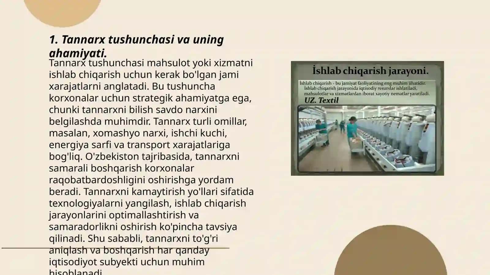Ishlab chiqarilgan mahsulotning tannarx saqlash va ko‘paytirish 3