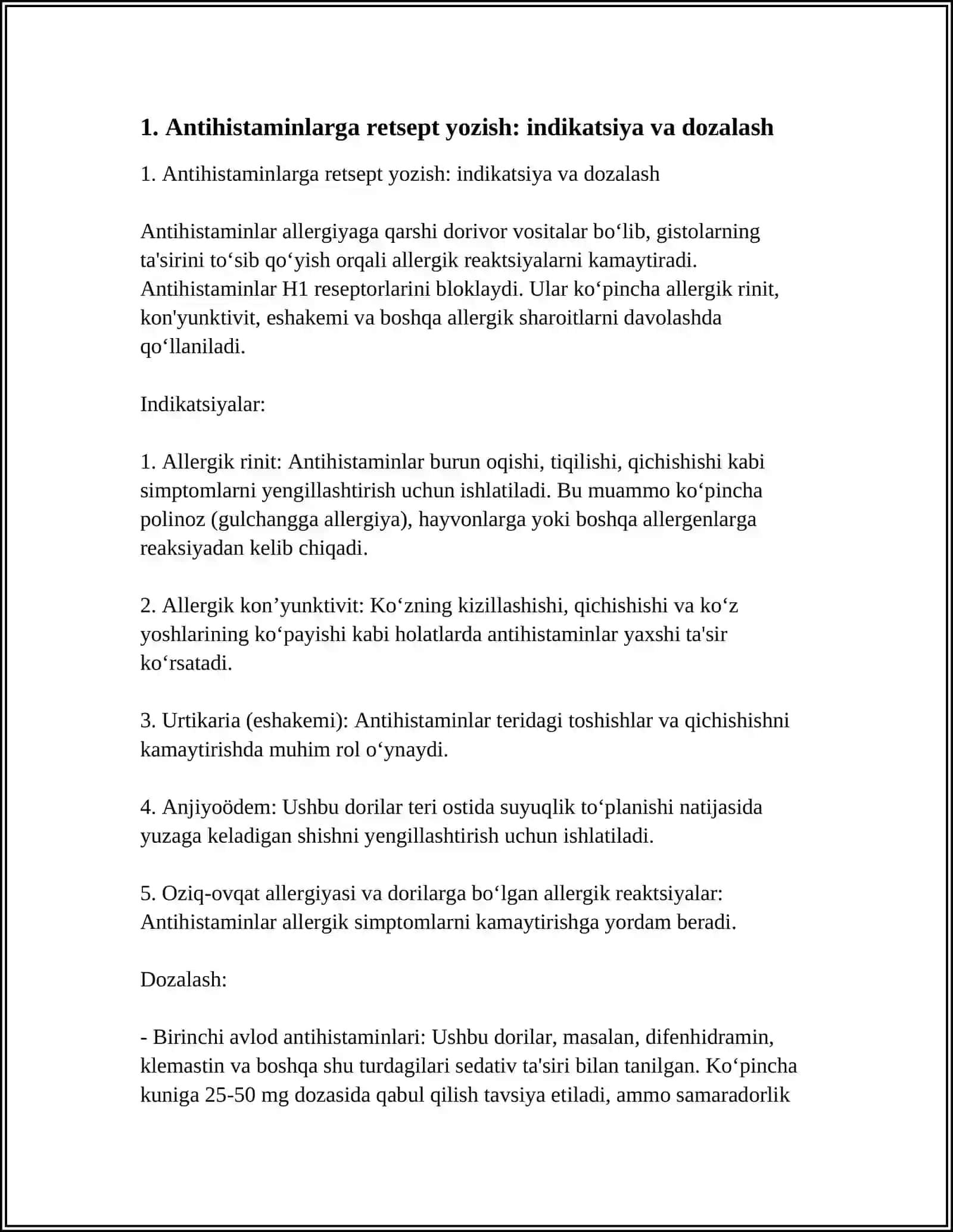 ALLERGIYAGA QARSHI DORI VOSITALARIGA RETSEPT YOZISH 3