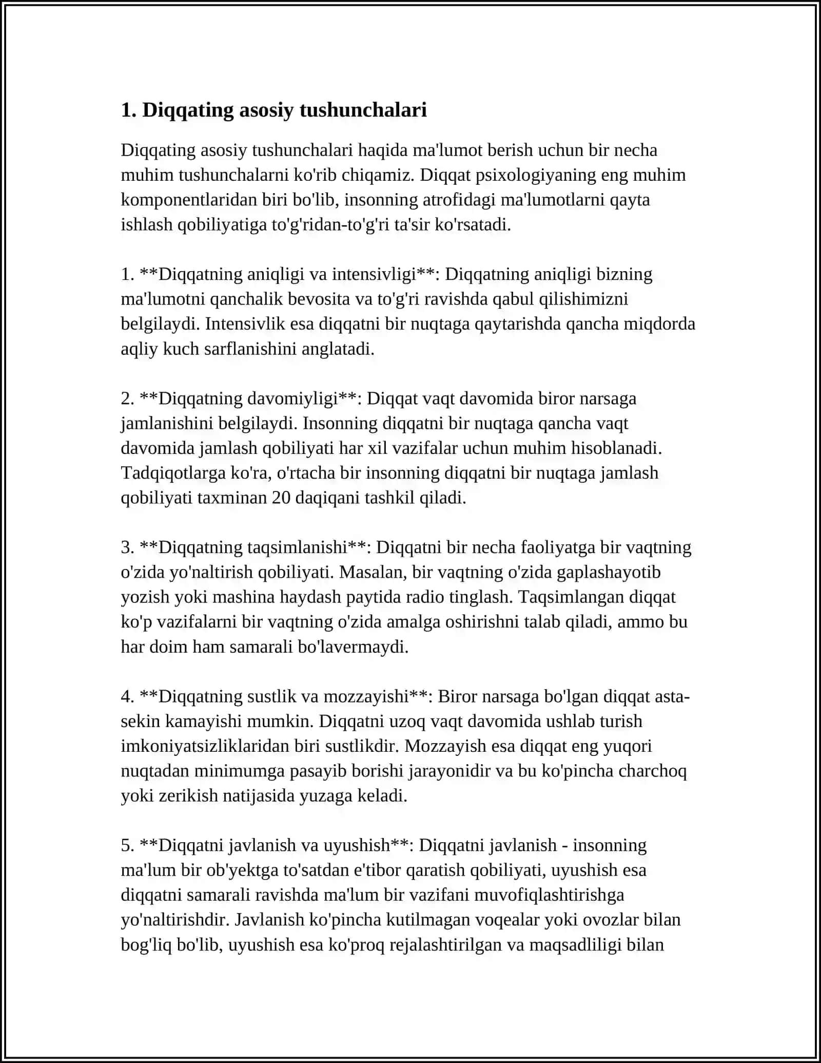 DOBRINNINING DIQQAT HAQIDAGI QARASHLARI. DIQQATNING XUSUSIYATLARI 3
