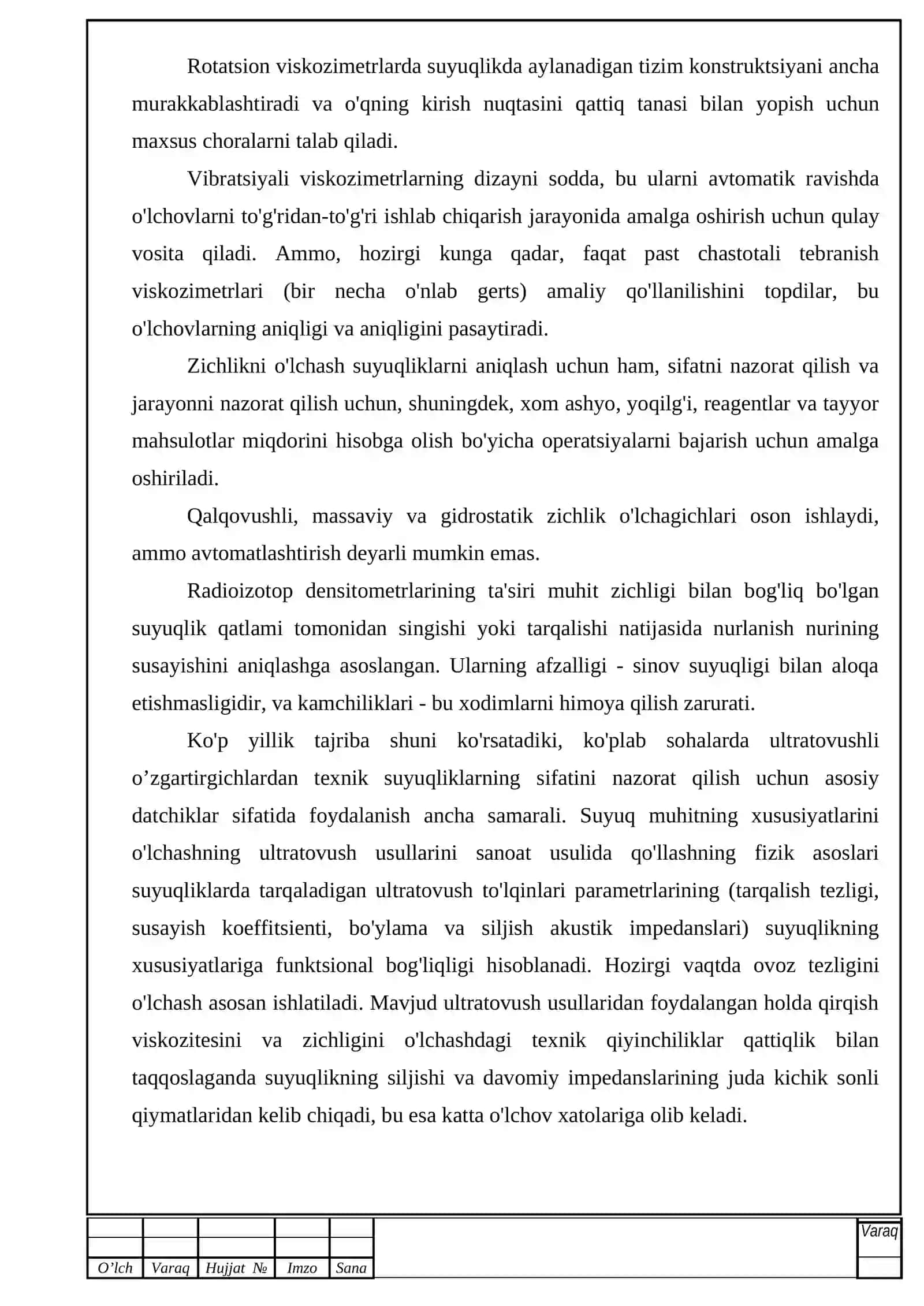 Texnologik jarayonda suyuqlik holatini kuzatish vositalari va usullari 3