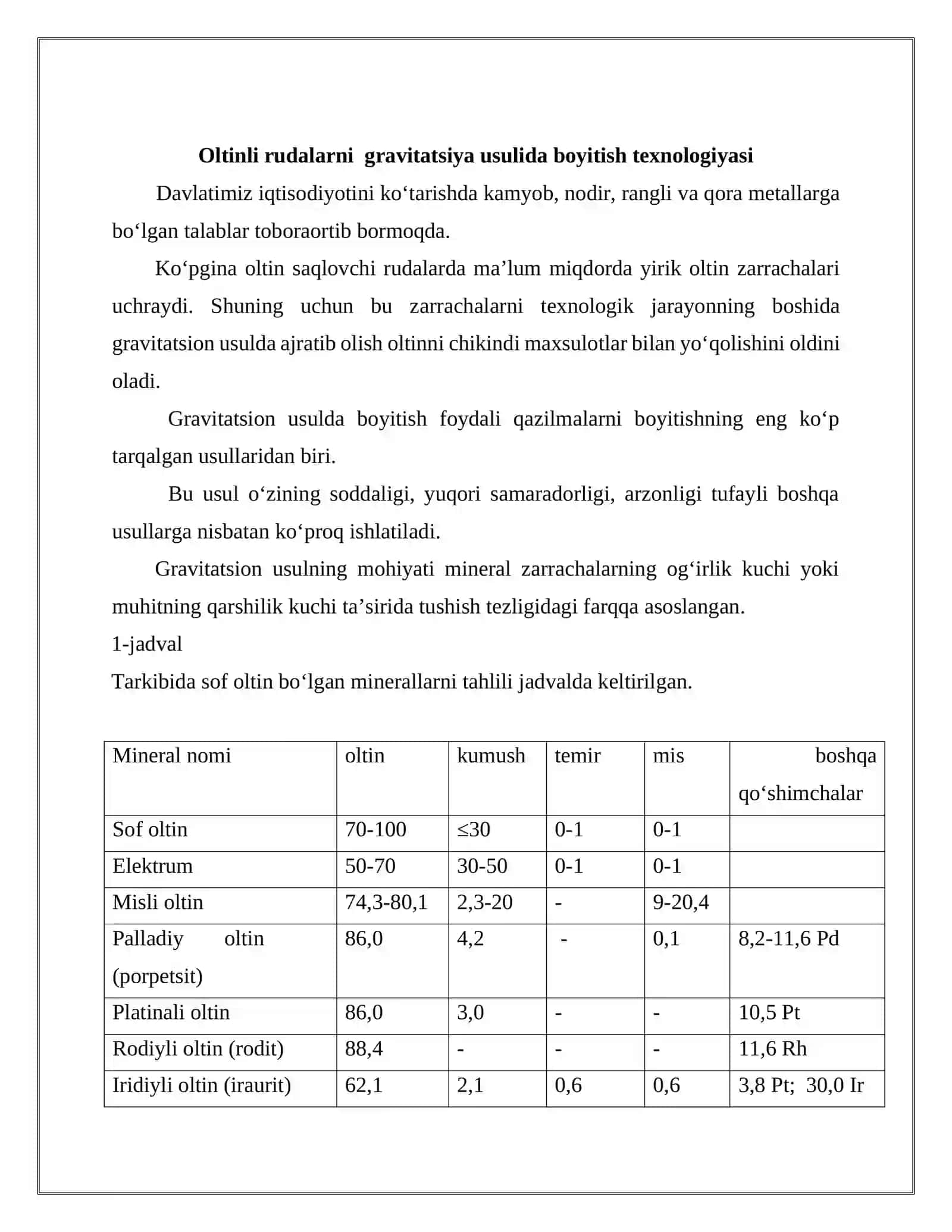 Oltinli rudalarni gravitatsiya usulida boyitish texnologiyasi 3