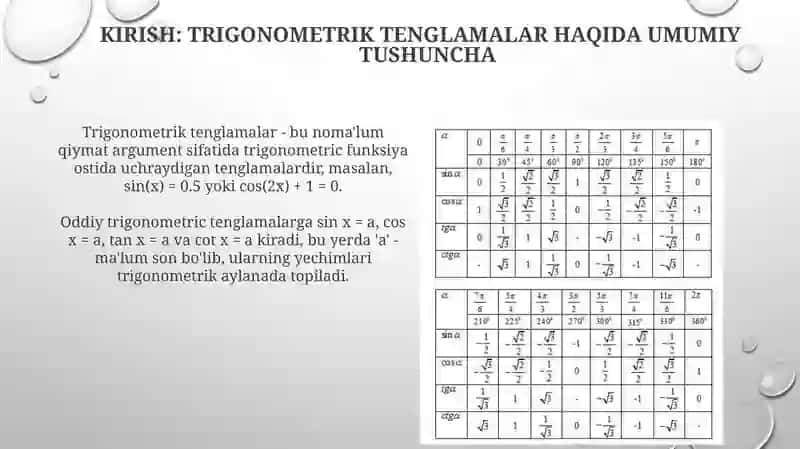 Eng sodda trigonometrik tenglamalarni yechish metodikasi va ularni yechishning asosiy usullari 3