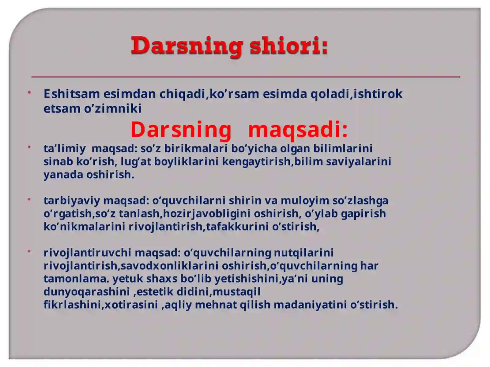 So’z  birikmalari bo’yicha mustahkamlash  darsi 3