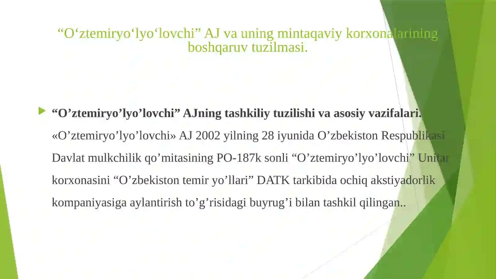 3-Ma’ruza.YO‘LOVCHILAR TASHISHNING BOSHQARUVSTRUKTURASI 3