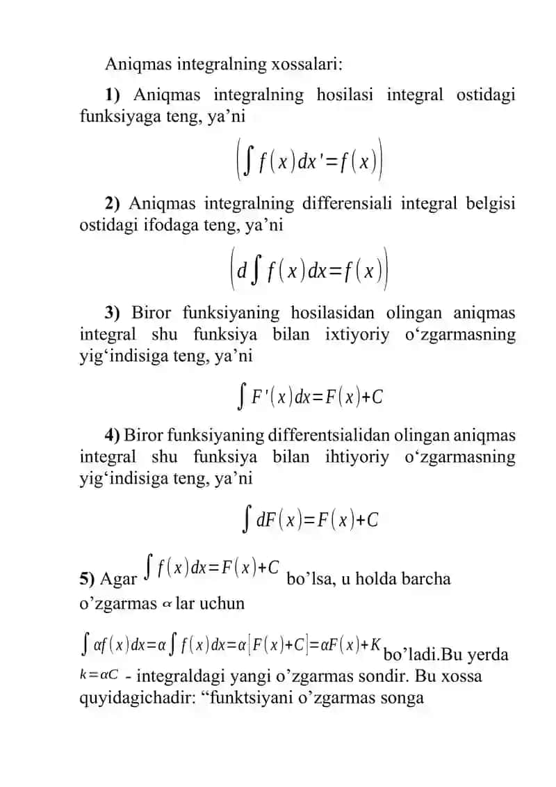 Boshlang’ich funksiya. Aniqmas integral. Aniq integral, uning tadbiqlari. 3