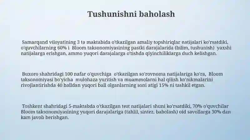 Blum taksanomiyasi asosida baholash 3