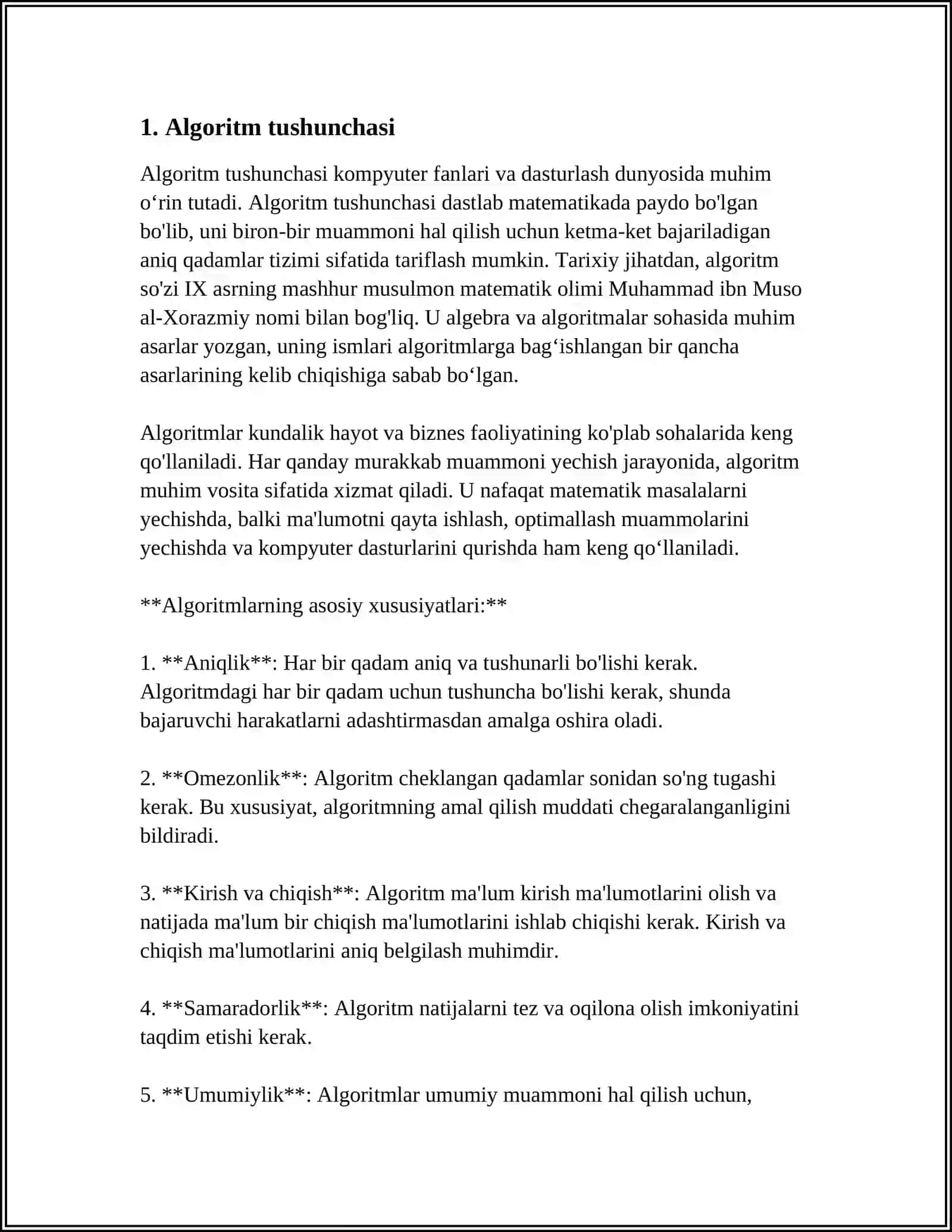 ALGORITM TUSHUNCHASI VA UNING XUSUSIYATLARI 3