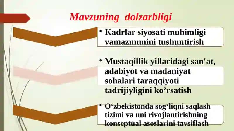 Mustaqillik yillarida O‘zbekistonda ta'lim, sport, san'at, adabiyot va sog‘liqni saqlash mizmirlari va jihozlarini rivojlantirish 3