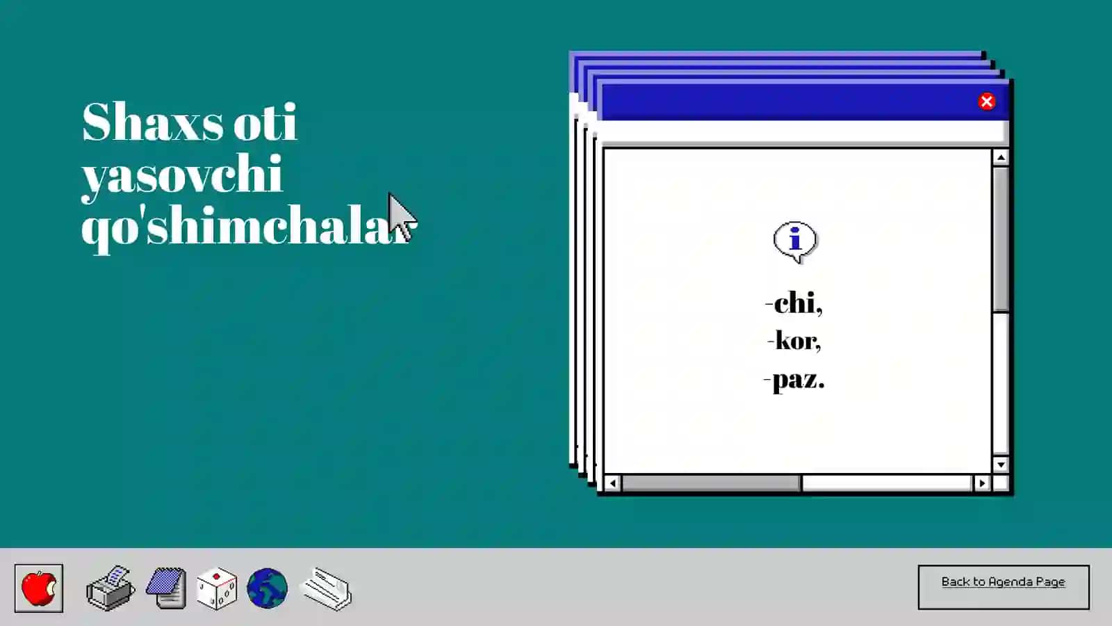 4-sinf o'zbek tili fanidan "Kim bo'lsam ekan? - chi, - kor, - bön, - kash shaxa oti yasovchi qo'shimchalar" mavzusida taqdimot. 3