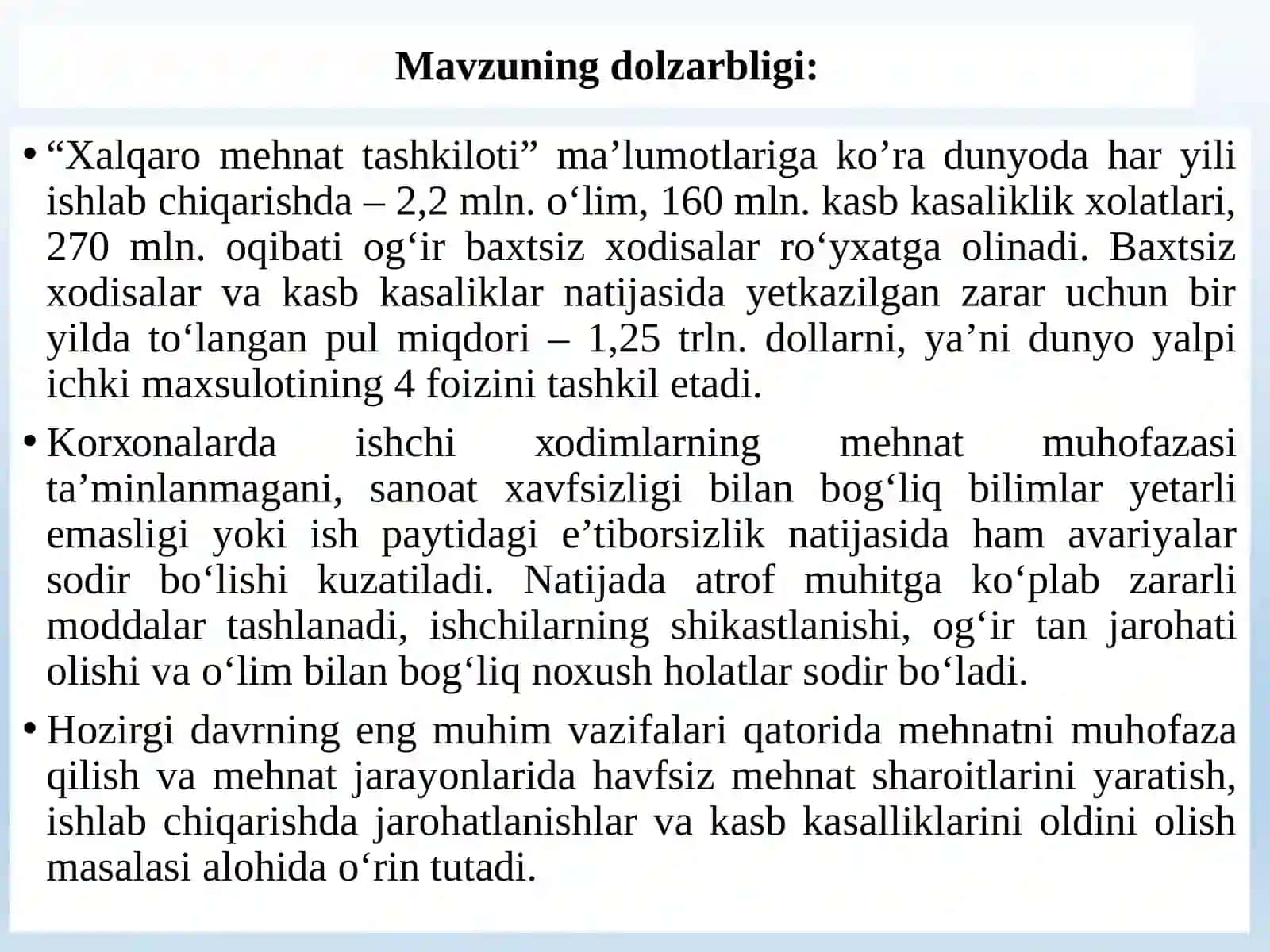 ISHLAB CHIQARISHDA SODIR BO‘LADIGAN BAXTSIZ XODISALAR VA KASB KASALLIKLARI 3
