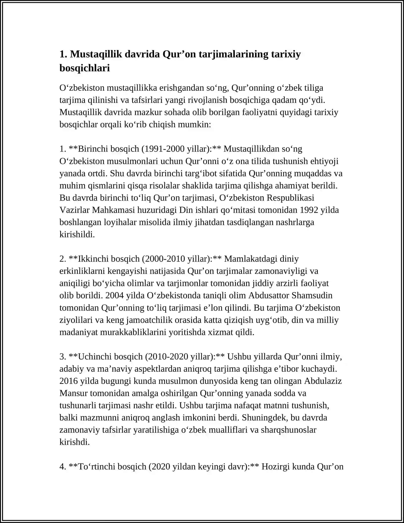 MUSTAQILLIK YILLARIDA QUR’ONNIG OʻZBEK TILIGA TARJIMA QILINISHI VA TAFSIRLARI 3