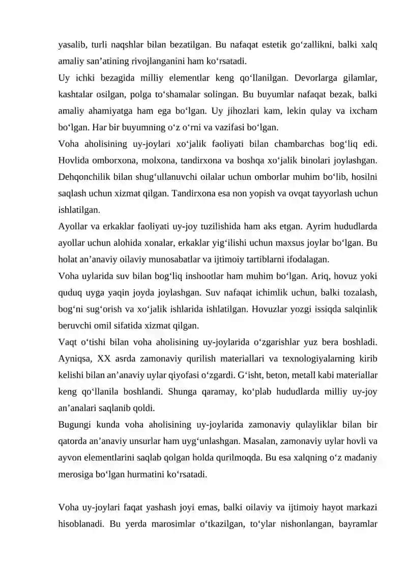 Voha aholisining uy-joylari va ularning xususiyatlari 3