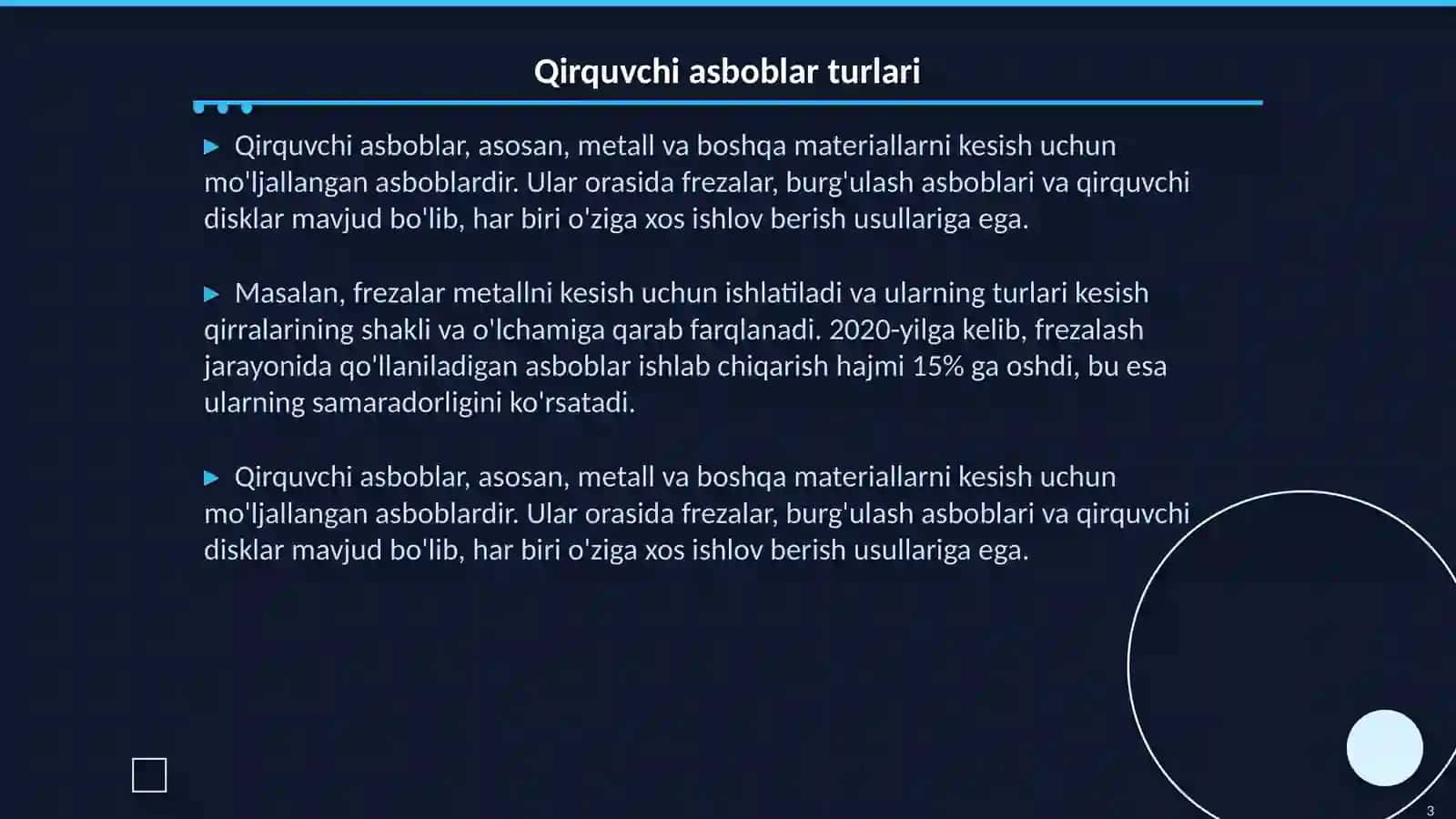 Detal yuzalariga qirquvchi va tirnovchi(obraziv) asboblar yordamida ishlov berish 3
