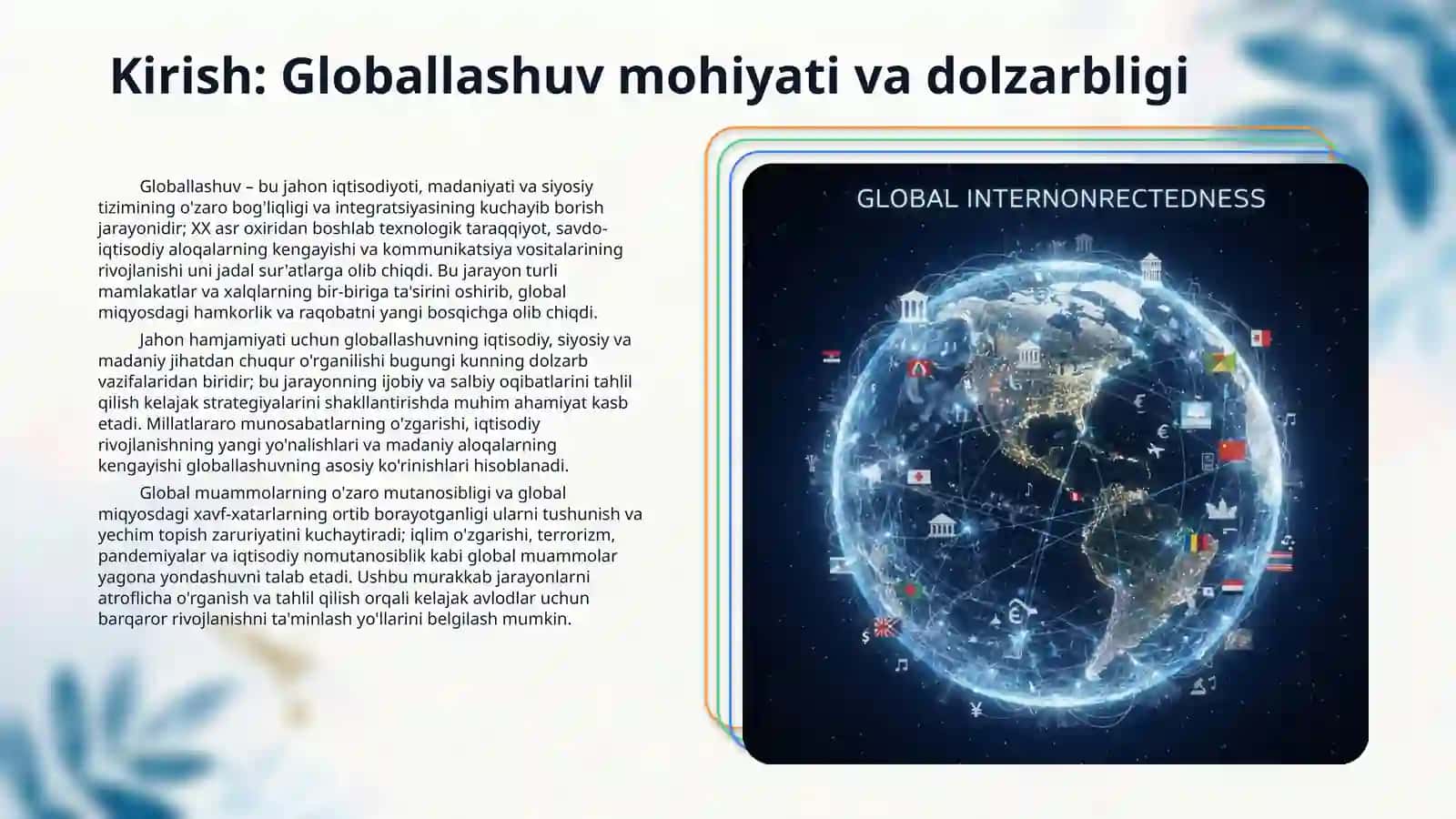 Globallashuv jarayonlari va barqaror taraqqiyot yo'lida yuzaga kelayotgan tahdidlar 3