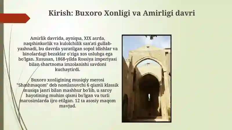 BUXORO XONLIGI VA AMIRLIGI DAVRI MADANIYATI VA SAN’ATI 3