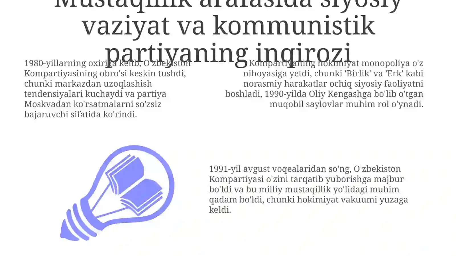 Mustaqillik arafasida O'zbekiston: Siyosiy inqiroz va milliy uyg'onish 3