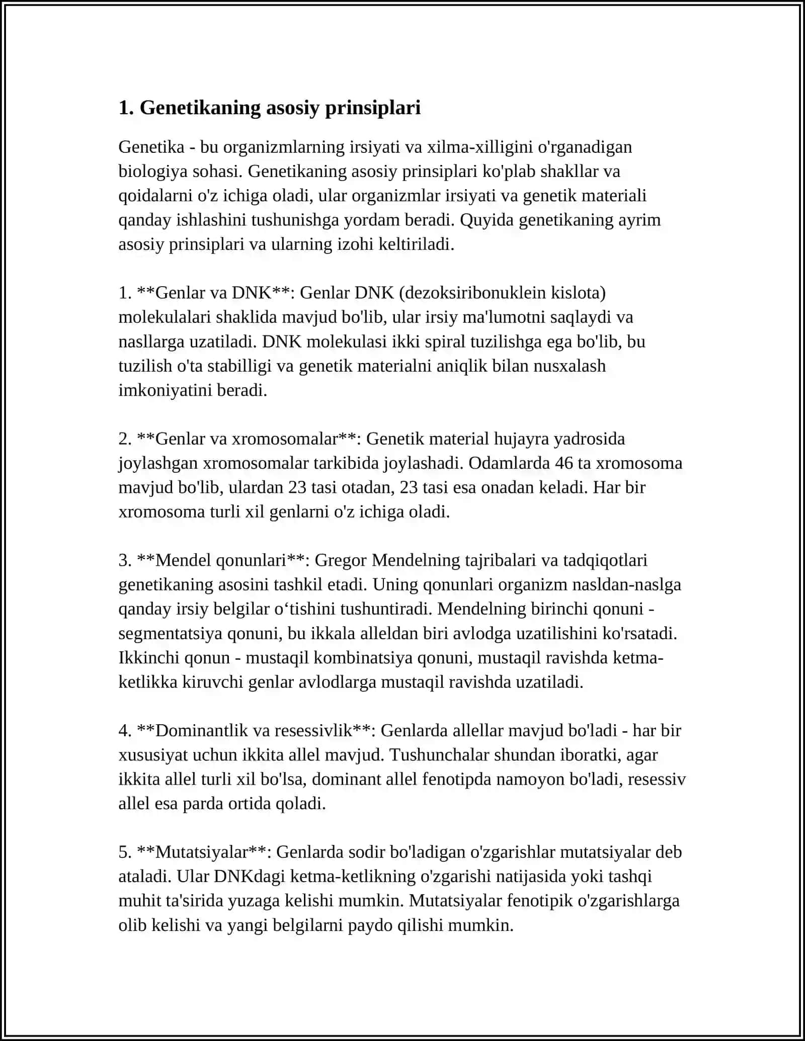 Genetika fanlari uchun mustaqil ish 3