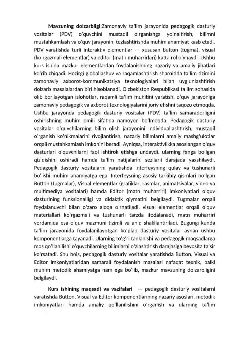 Pedagogik dasturiy vositalar yaratishda Button, Visual va Editor imkoniyatlaridan foydalanish 3