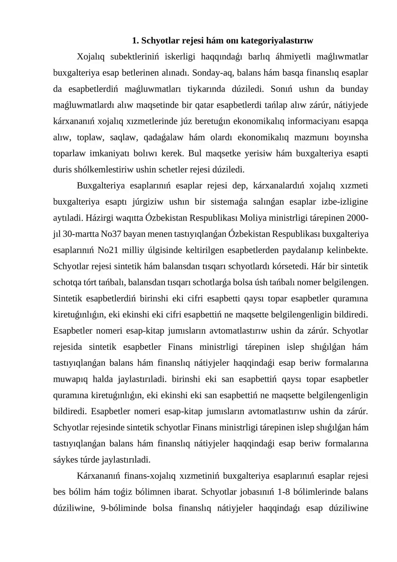 Buxgalteriya esabınıń schyotlar jobası 3