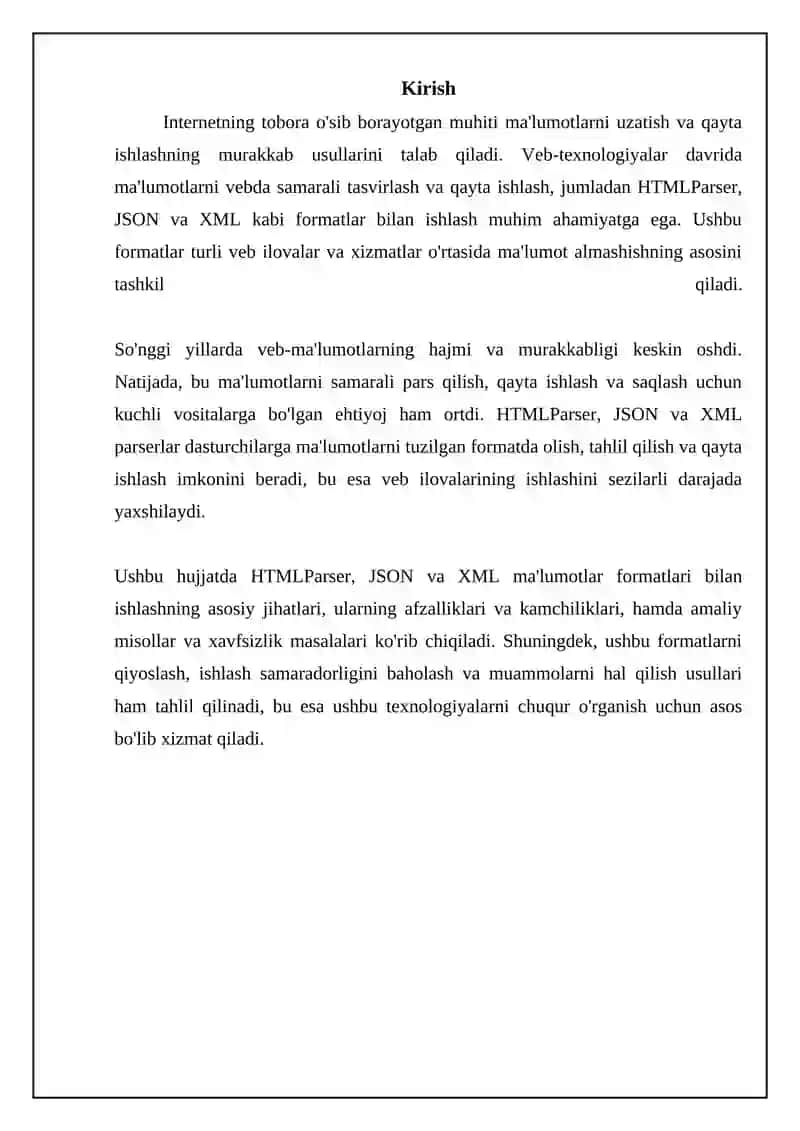 Internetda ma`lumotlarni tasvirlash va qayta ishlash (htmlparser, json, xml) 3