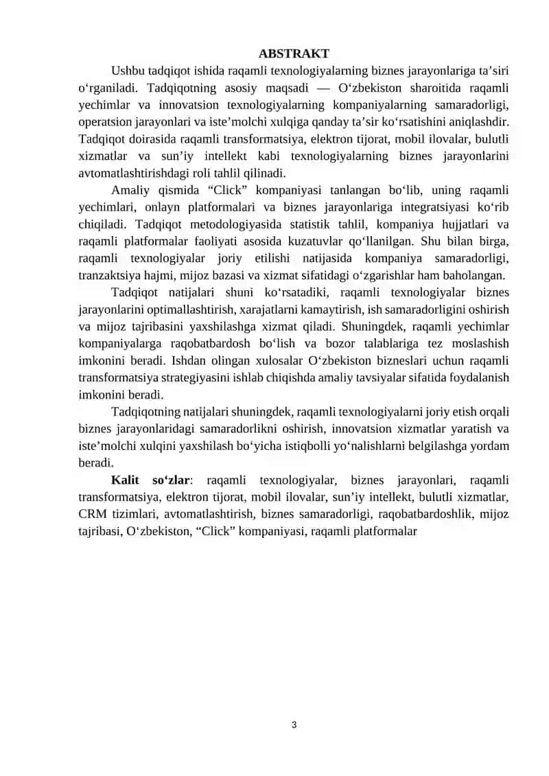 TADQIQOT ISHI. Raqamli texnologiyalarning biznes jarayonlariga ta'siri 3