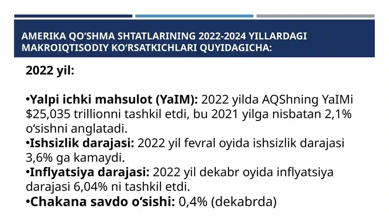 Amerika davlatining makro iqtisodiy ko‘rsatkichlari 3