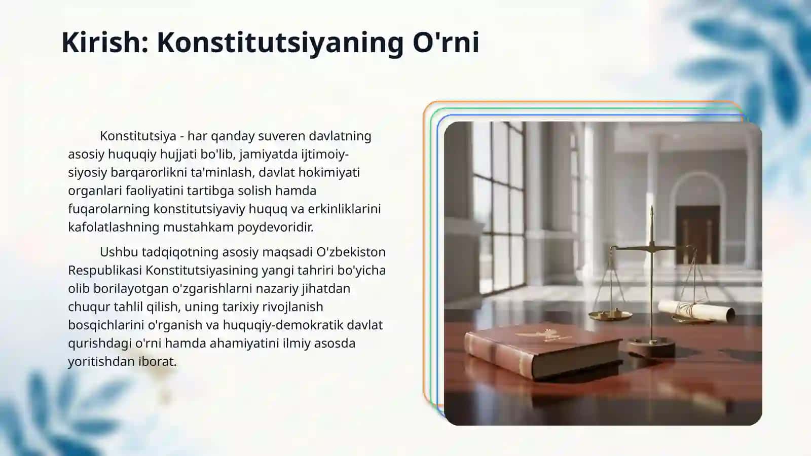 Yangi tahrirdagi ozbekiston Respublikasi konostitutsiyasi nazariy asoslari ,tarixi va rivojlanishi 3