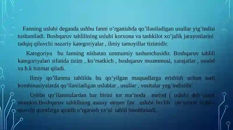 Boshqaruv tahlili fanining uslubiyoti va ungaqo’yiladigantalablar 3