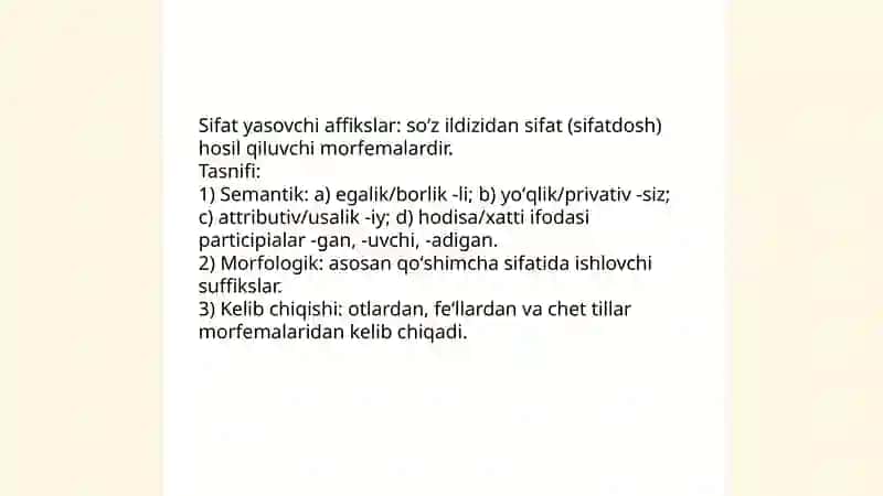 Sifat yasovchi affikslar: umumiy tushuncha va tasnifi 3