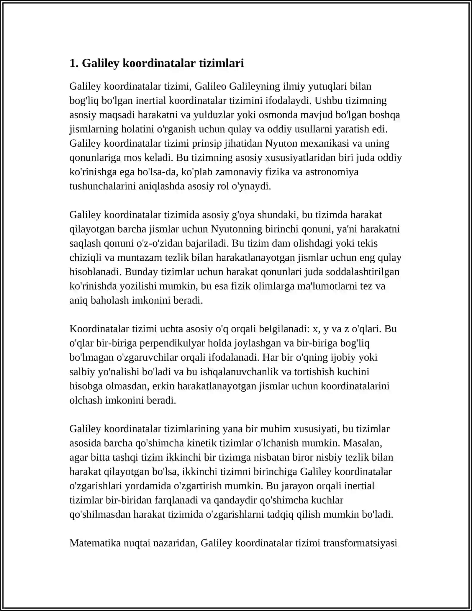 GАLILEY KOORDINАTА АLMАSHTIRISHLАRI. АLMАSHTIRISHLАRNING INVАRIАNTLIGI 3