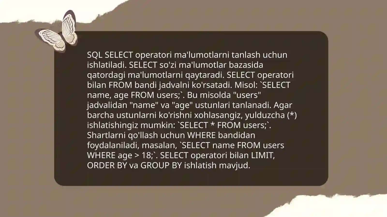 SQL (Structured Query Language) tili operatorlari 3