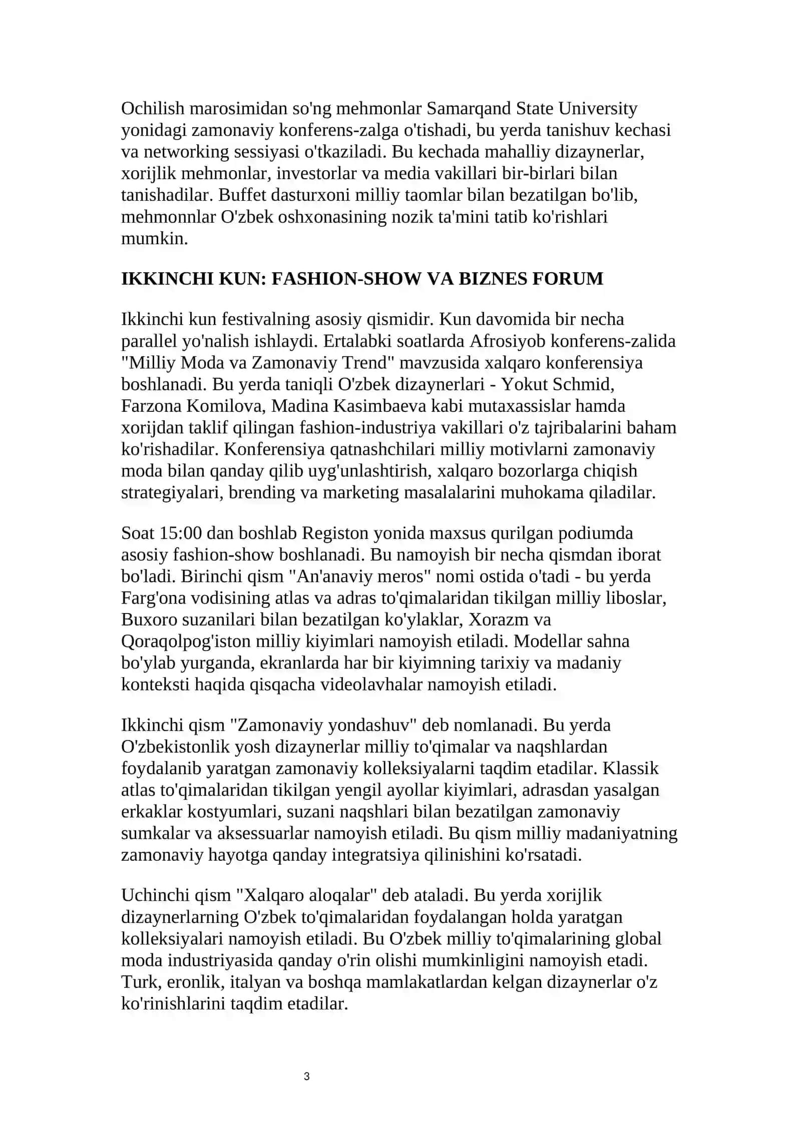 SAMARQANDDA MILLIY KIYIM VA MADANIYAT FESTIVALI: TURIZM IQTISODIYOTINI RIVOJLANTIRISH KONSEPSIYASI 3