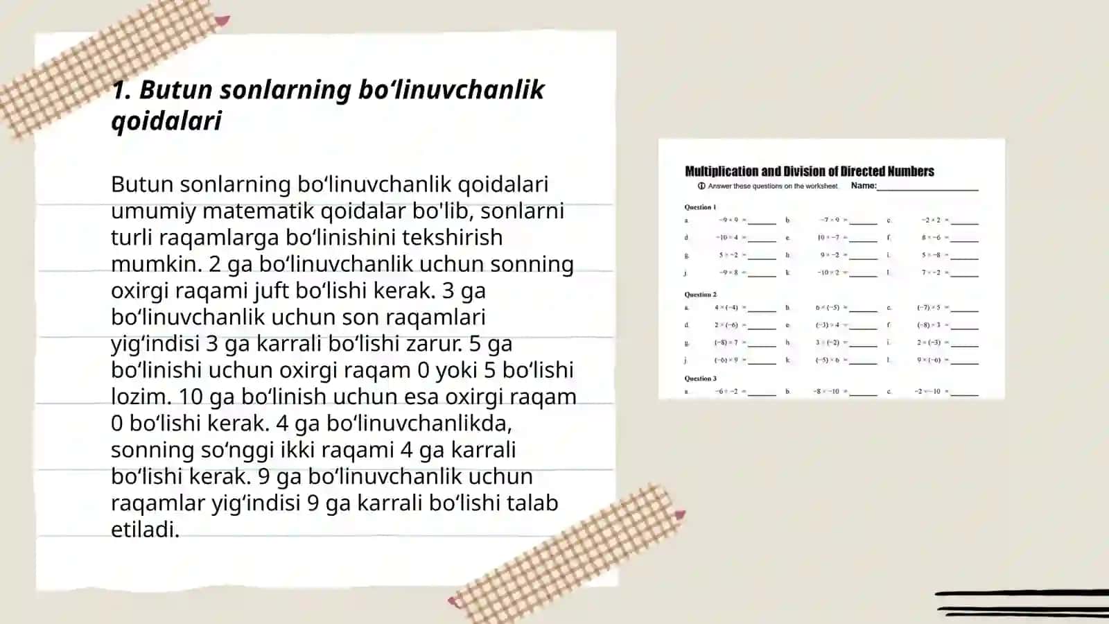 Butun sonlarning bo‘linuvchanlik qoidalari 3