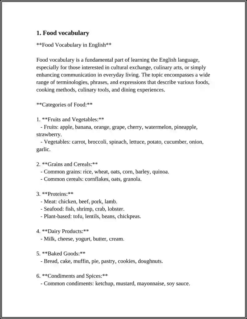 Food Vocabulary in English 3