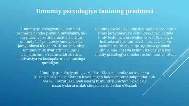 Umumiy Psixologiya Fanining Predmeti, Maqsad Va Vazifalari 3