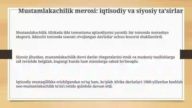 Mustamlakachilik muammolari Afrikada 3