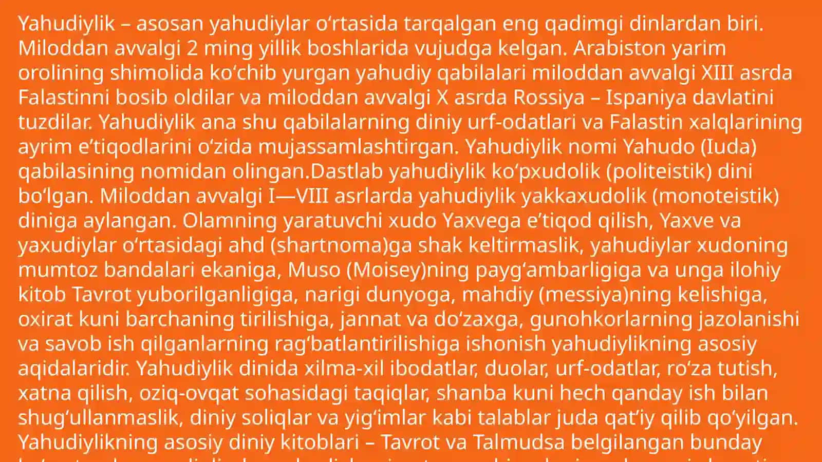 Yahudiylik ta’limoti va muqaddas kitobi.  Buddizm ta’limotida to’rt oliy haqiqat. Nirvana haqidagi qarashlar. слайд 3