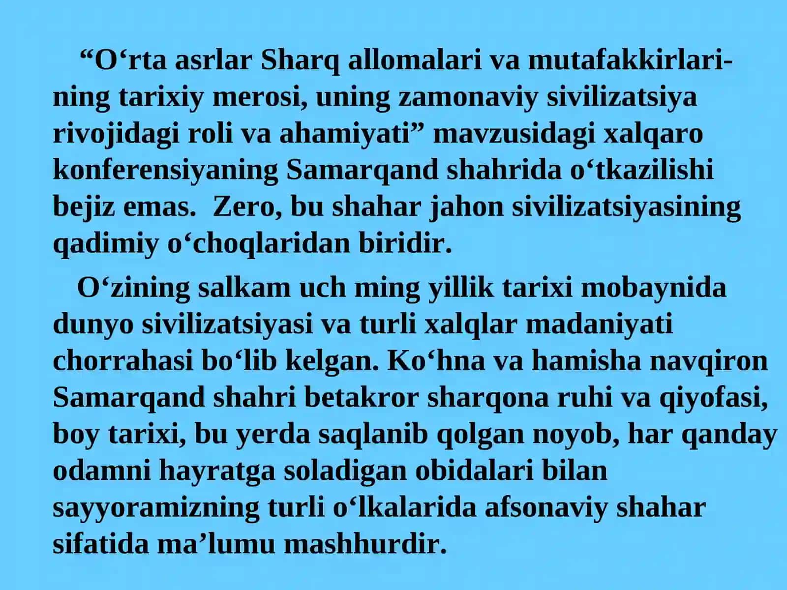 Or’ta asrlar Sharq allomalari va mutafakkirlarining tarixiy me’rosi, uning zamonaviy sivilizatsiya rivojidagi roli va ahamiyati 3