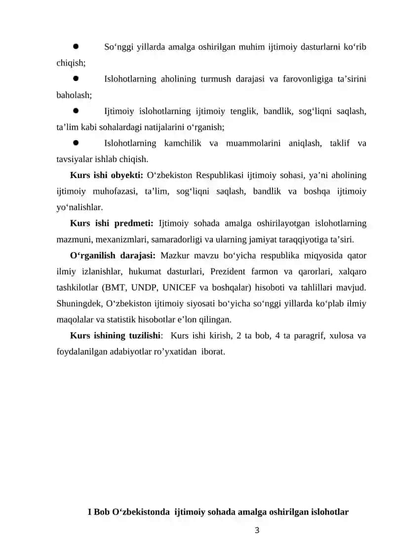O‘zbekiston Respublikasi ijtimoiy sohada amalga oshirilayotgan islohotlar va ularning ahamiyati 3