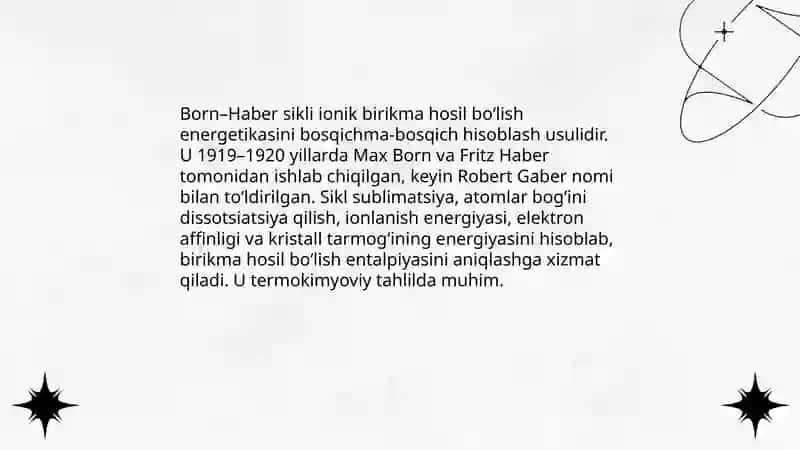 Termokimyoviy jarayonlarda Born-Gaber sikli va uning ahamiyati 3