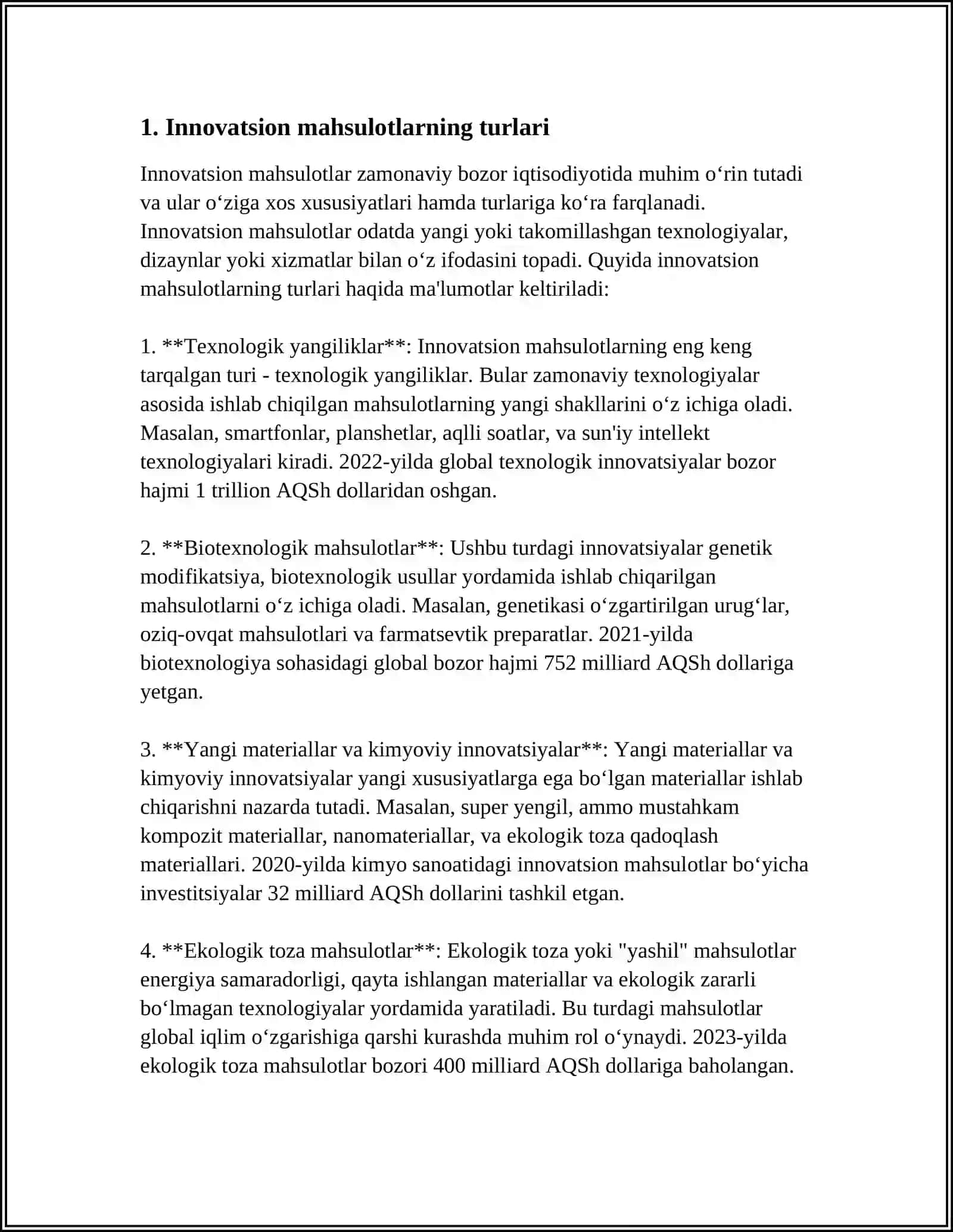 INNOVATSION MAHSULOT, INNOVATSIYALAR TASNIFI 3