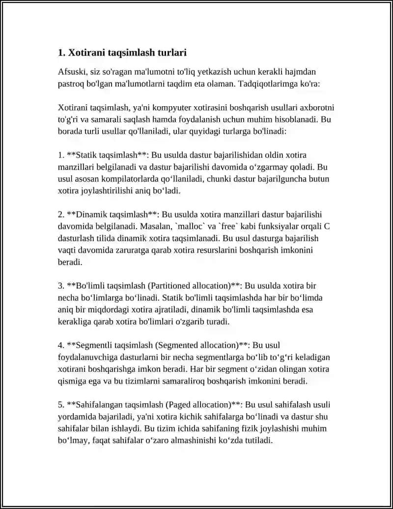 XOTIRANI TAQSIMLASH VA UNGA QO'YILADIGAN TALABLAR 3