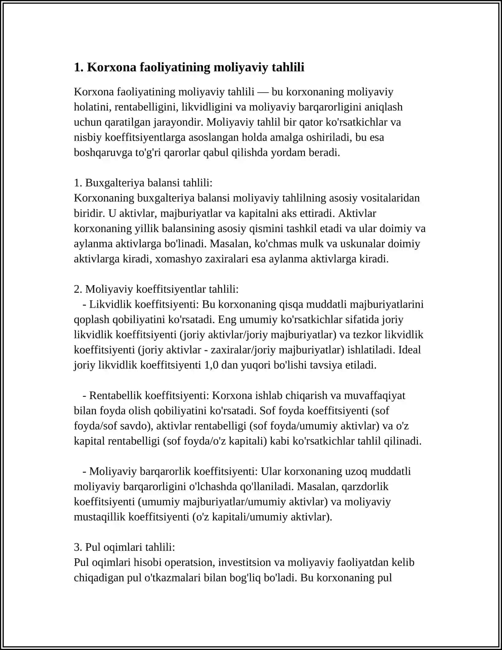 Korxona faoliyatining moliyaviy tahlili 3