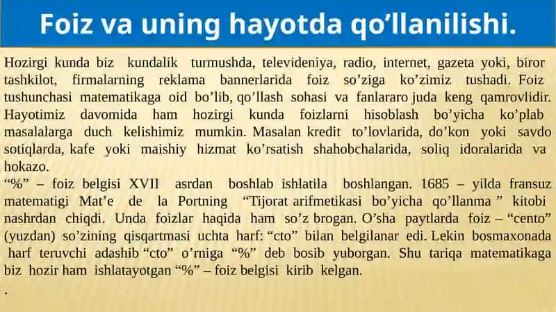“Foizlarnio’qitishmetodikasi” 3