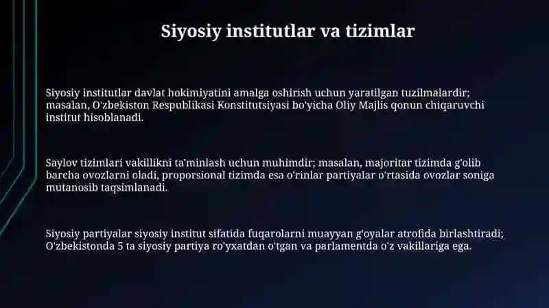 Siyosiy Institutlar va Hokimiyat Tarmoqlari 3