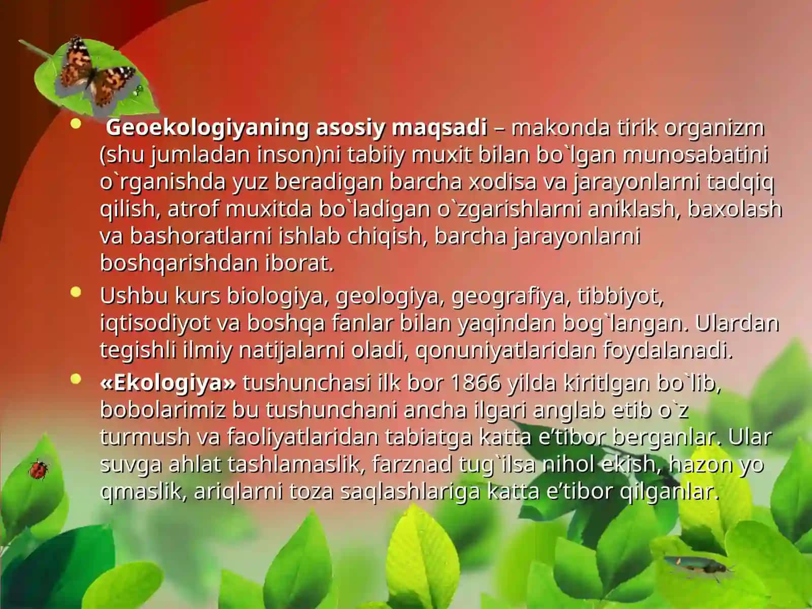 Geoekologiya fanining tadqiqot ob`yekti va predmeti maqsadi va vazifasi 3